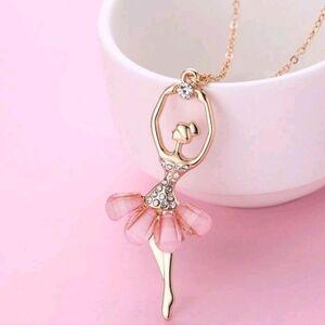 Gold Fairy Necklace For Women, Crystal Ballet Dancer Girl Pendants Choker